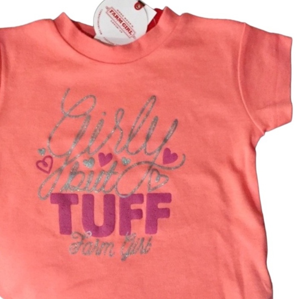 Farm Girl “Girly but Tuff” Coral Short Sleeve Crewneck Tee Size 24 Months